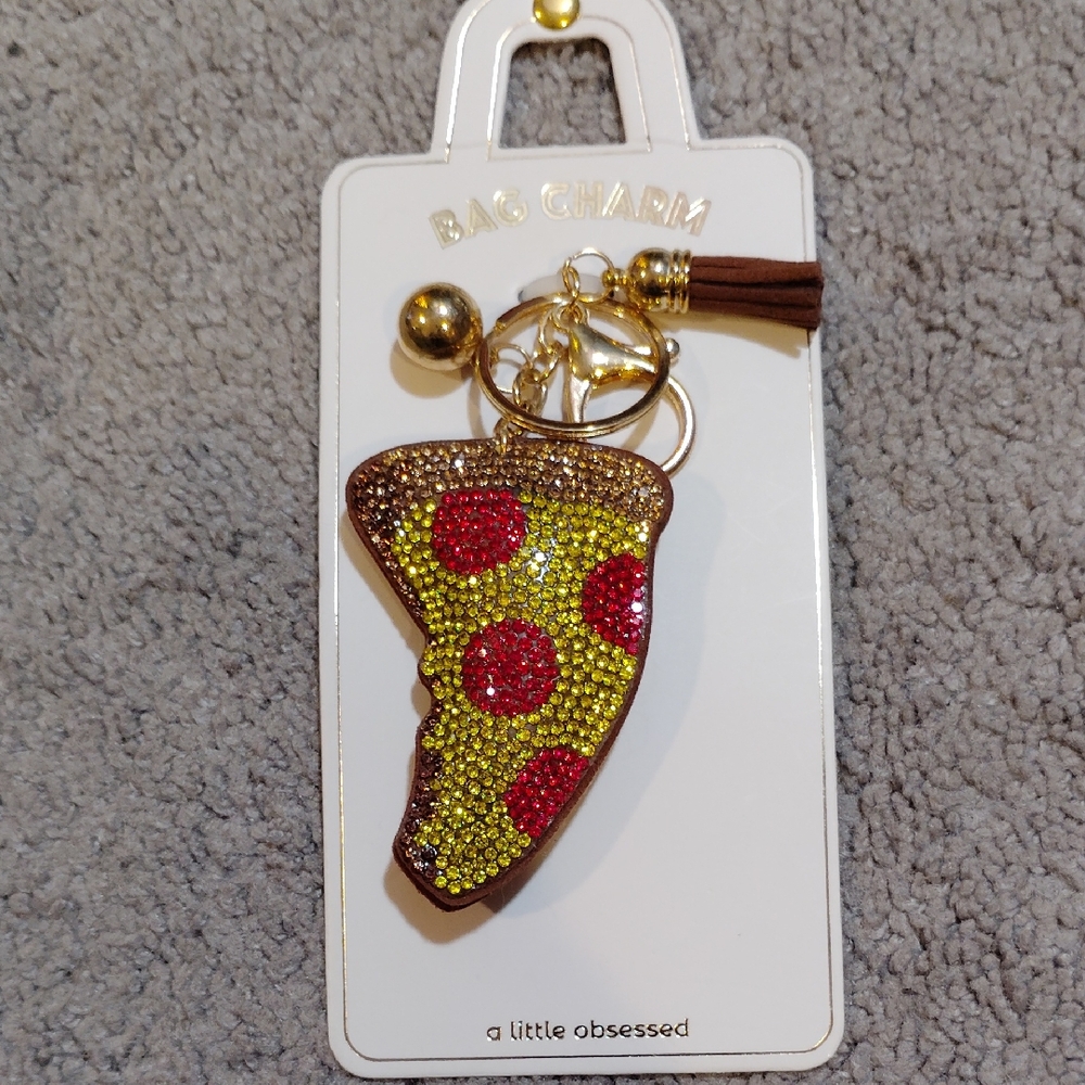 Gold and Red Pizza Bag Charm